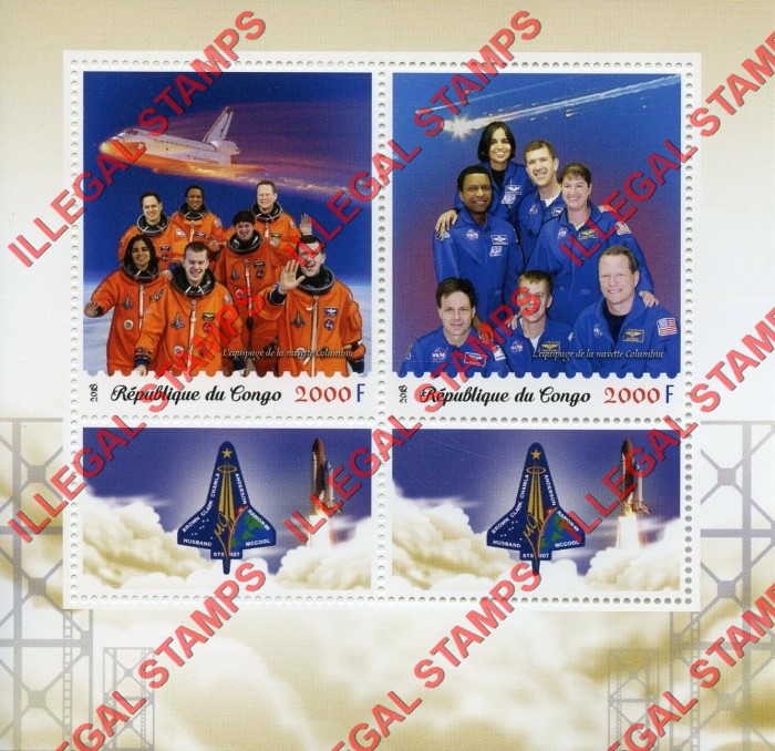Congo Republic 2018 Space Shuttle Illegal Stamp Souvenir Sheet of 2