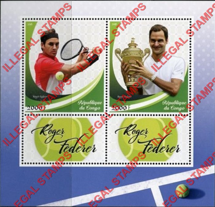 Congo Republic 2018 Tennis Roger Federer Illegal Stamp Souvenir Sheet of 2