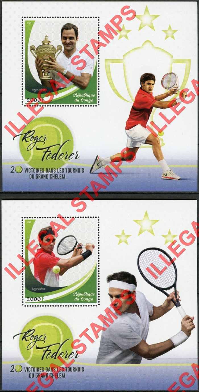 Congo Republic 2018 Tennis Roger Federer Illegal Stamp Souvenir Sheets of 1