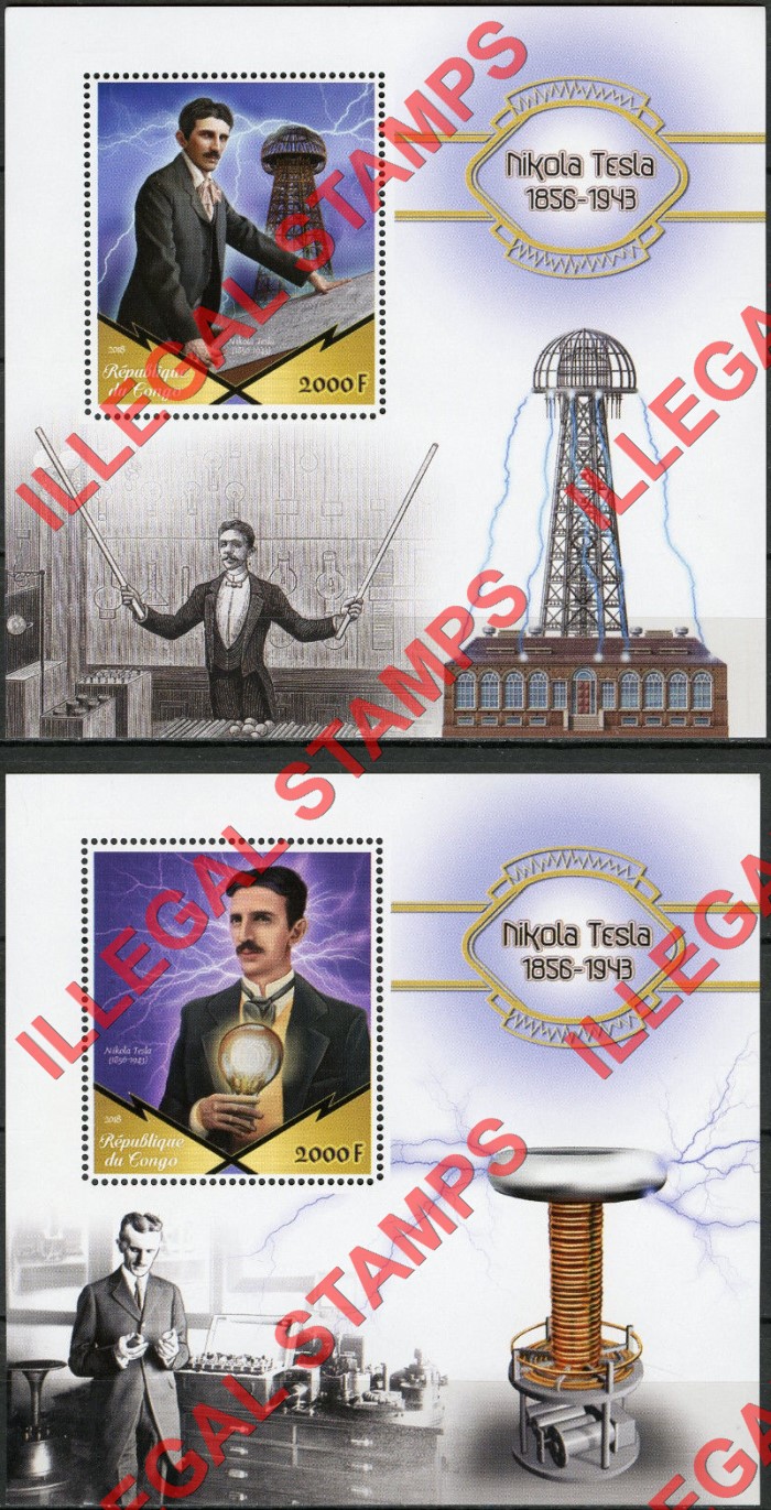 Congo Republic 2018 Nikola Tesla Illegal Stamp Souvenir Sheets of 1