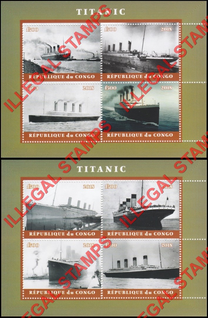 Congo Republic 2018 Titanic Illegal Stamp Souvenir Sheets of 4