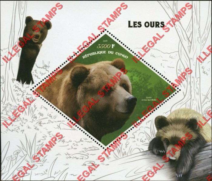 Congo Republic 2019 Bears Illegal Stamp Souvenir Sheet of 1