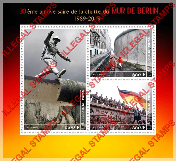 Congo Republic 2019 Berlin Wall Illegal Stamp Souvenir Sheet of 3