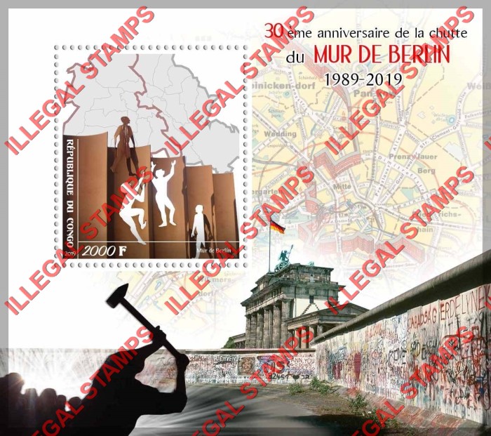 Congo Republic 2019 Berlin Wall Illegal Stamp Souvenir Sheet of 1