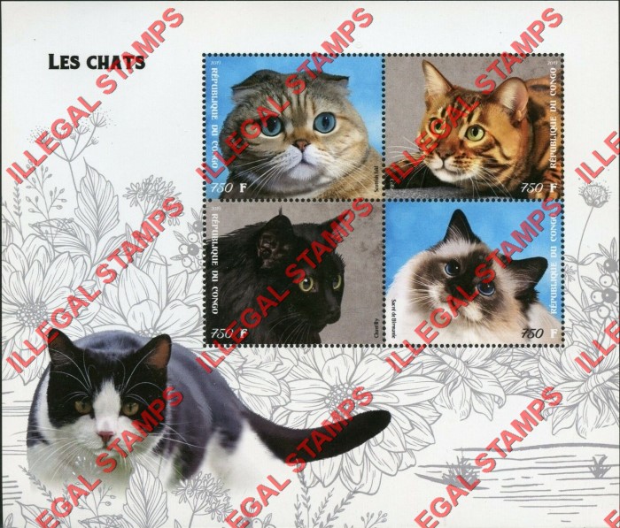 Congo Republic 2019 Cats Illegal Stamp Souvenir Sheet of 4