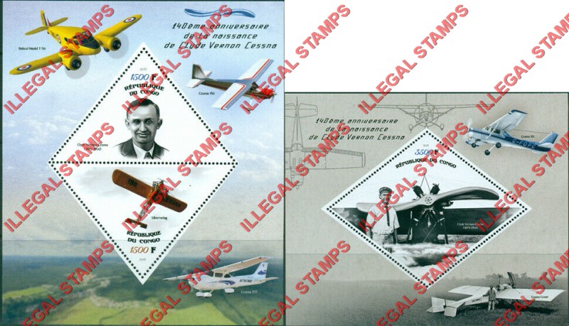 Congo Republic 2019 Cessna Planes Illegal Stamp Souvenir Sheets of 2 and 1