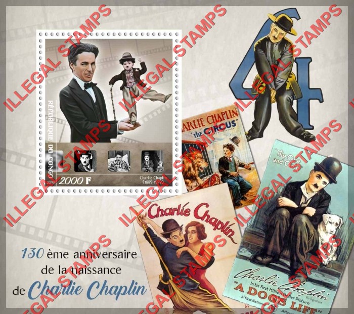 Congo Republic 2019 Charlie Chaplin Illegal Stamp Souvenir Sheet of 1