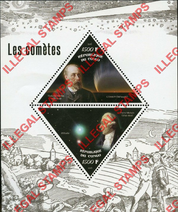 Congo Republic 2019 Comets Illegal Stamp Souvenir Sheet of 2