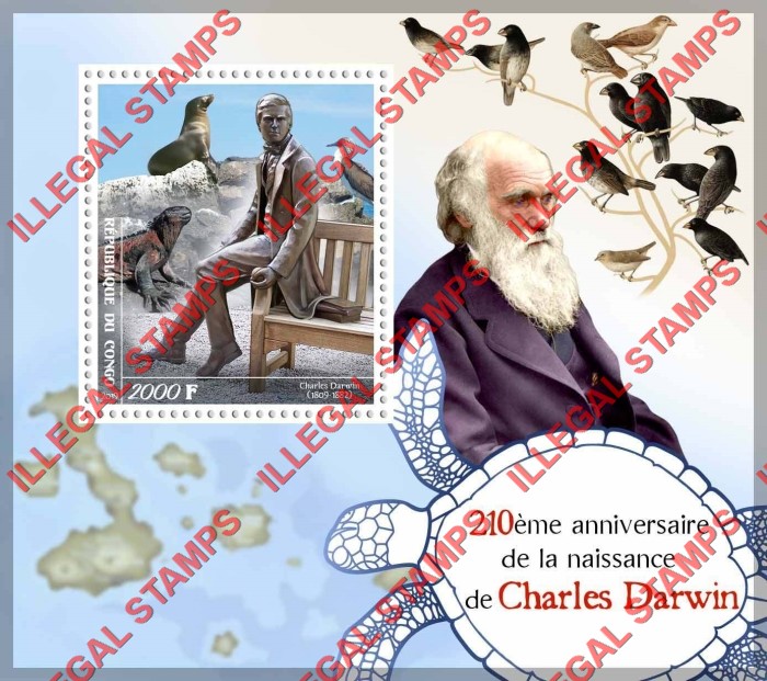 Congo Republic 2019 Charles Darwin Illegal Stamp Souvenir Sheet of 1