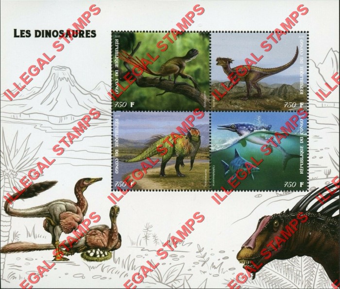 Congo Republic 2019 Dinosaurs Illegal Stamp Souvenir Sheet of 4