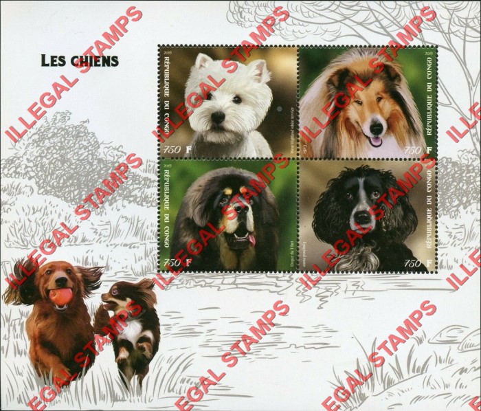 Congo Republic 2019 Dogs Illegal Stamp Souvenir Sheet of 4