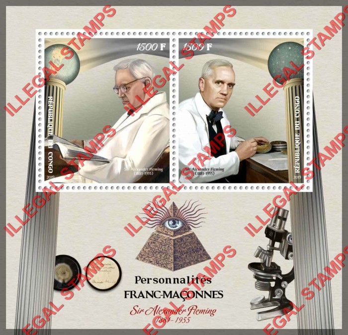 Congo Republic 2019 Freemasons Alexander Fleming Illegal Stamp Souvenir Sheet of 2