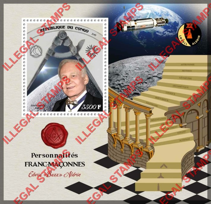 Congo Republic 2019 Freemasons Edwin Buzz Aldrin Illegal Stamp Souvenir Sheet of 1