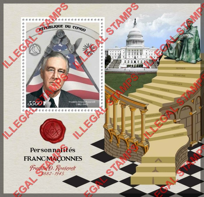 Congo Republic 2019 Freemasons Franklin D. Roosevelt Illegal Stamp Souvenir Sheet of 1