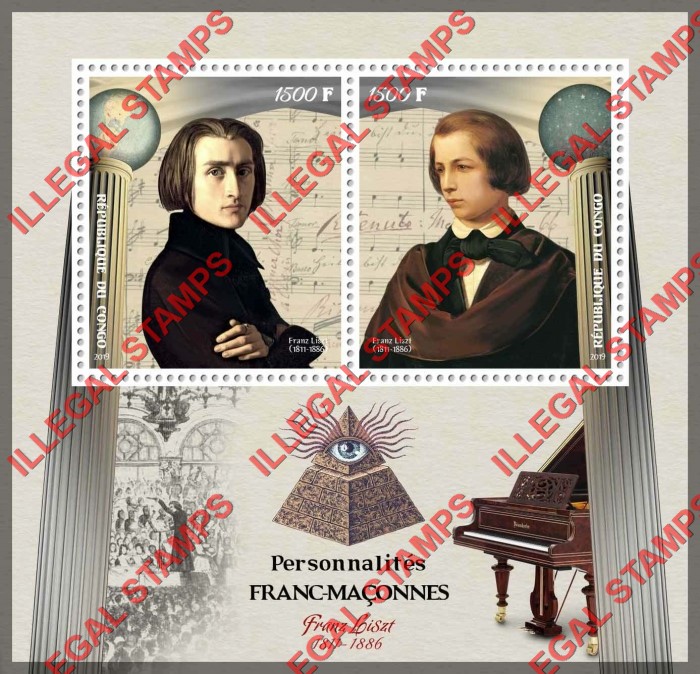 Congo Republic 2019 Freemasons Franz Liszt Illegal Stamp Souvenir Sheet of 2