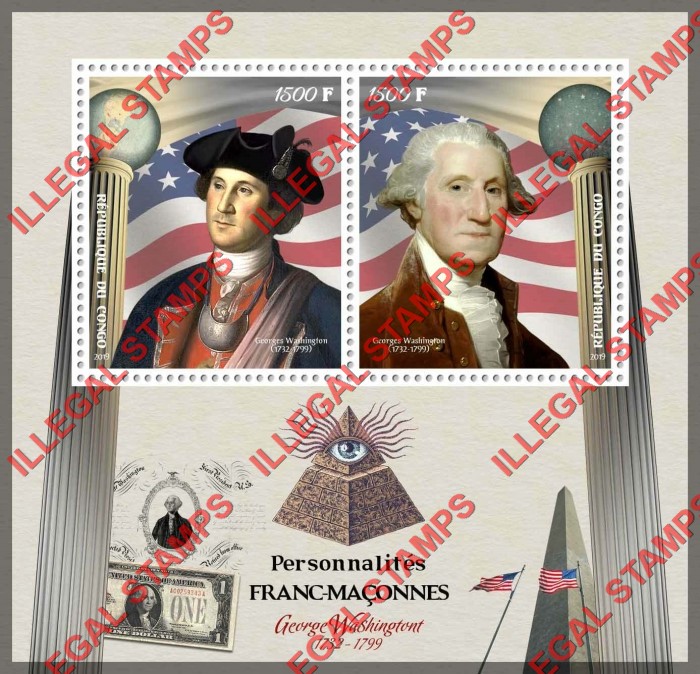 Congo Republic 2019 Freemasons George Washington Illegal Stamp Souvenir Sheet of 2
