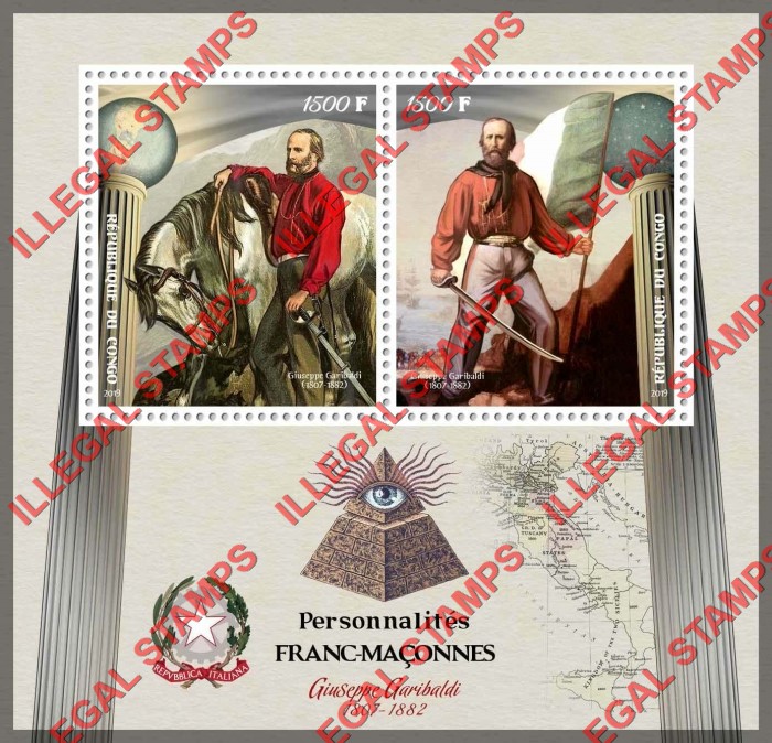 Congo Republic 2019 Freemasons Giuseppe Garibaldi Illegal Stamp Souvenir Sheet of 2