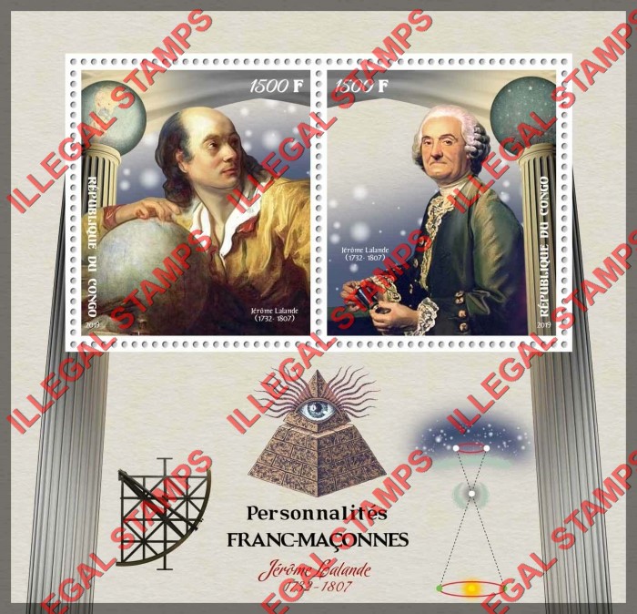 Congo Republic 2019 Freemasons Jerome Lalande Illegal Stamp Souvenir Sheet of 2