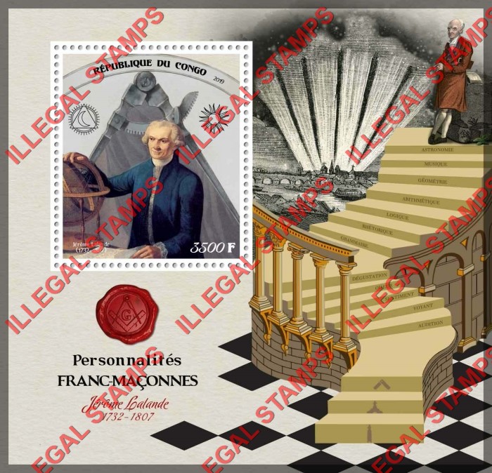 Congo Republic 2019 Freemasons Jerome Lalande Illegal Stamp Souvenir Sheet of 1