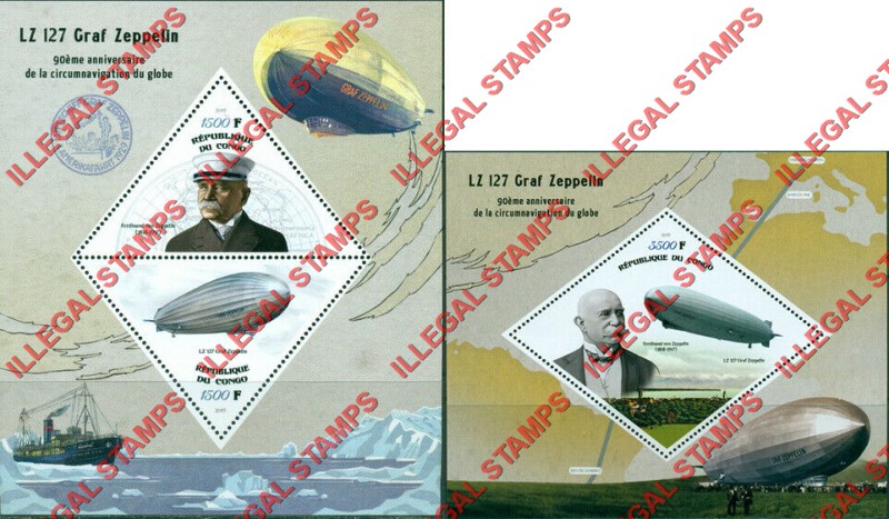 Congo Republic 2019 Graf Zeppelin Illegal Stamp Souvenir Sheets of 2 and 1