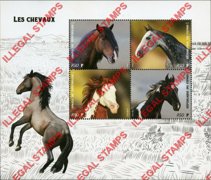 Congo Republic 2019 Horses Illegal Stamp Souvenir Sheet of 4