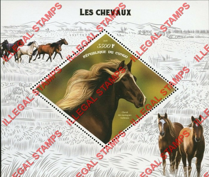 Congo Republic 2019 Horses Illegal Stamp Souvenir Sheet of 1