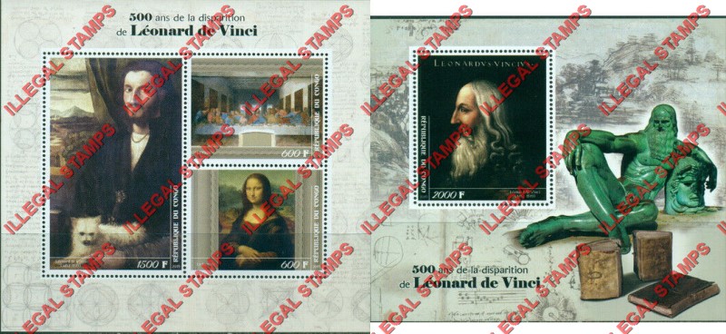 Congo Republic 2019 Leonard de Vinci Illegal Stamp Souvenir Sheets of 3 and 1