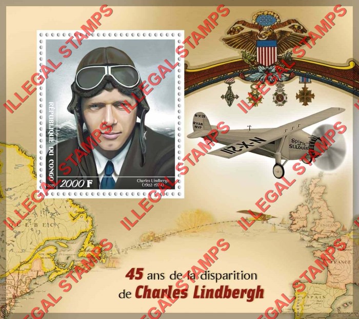 Congo Republic 2019 Charles Lindbergh Illegal Stamp Souvenir Sheet of 1