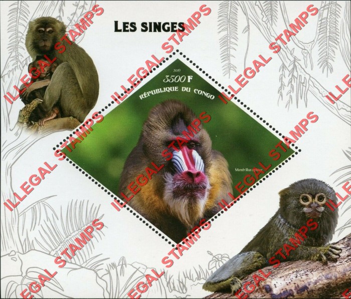 Congo Republic 2019 Monkeys Illegal Stamp Souvenir Sheet of 1
