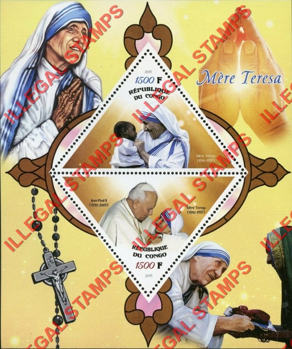Congo Republic 2019 Mother Teresa Illegal Stamp Souvenir Sheet of 2