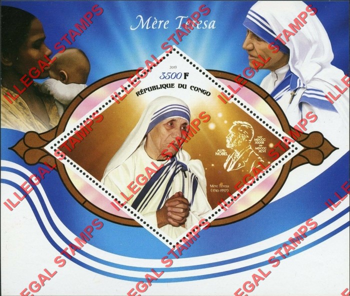 Congo Republic 2019 Mother Teresa Illegal Stamp Souvenir Sheet of 1