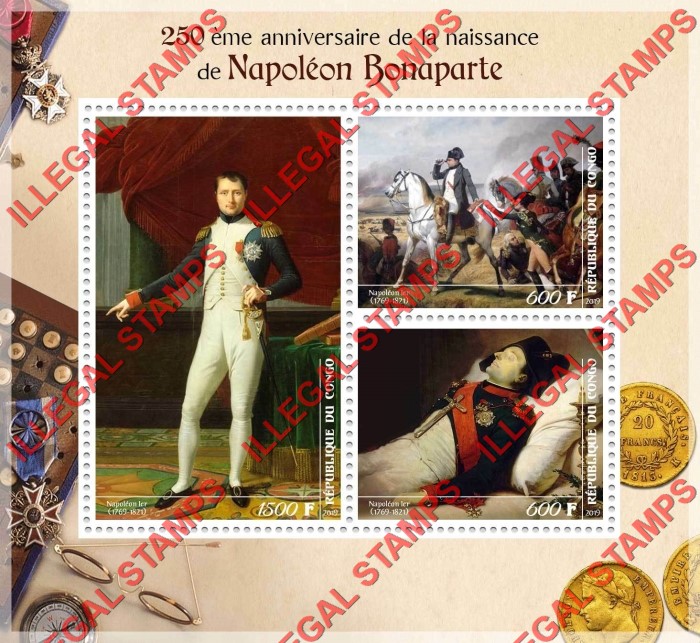 Congo Republic 2019 Napoleon Illegal Stamp Souvenir Sheet of 3