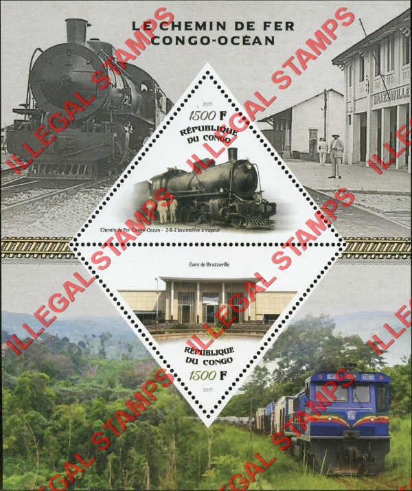 Congo Republic 2019 Ocean Railroads Illegal Stamp Souvenir Sheet of 2