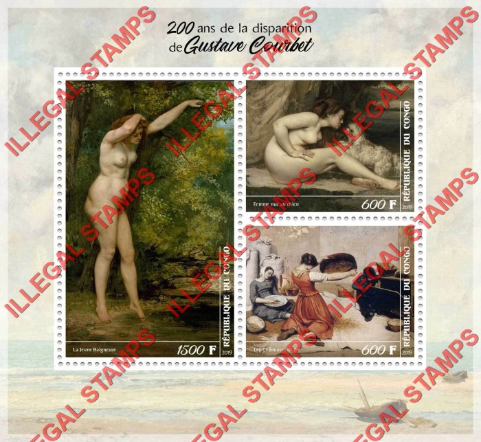 Congo Republic 2019 Paintings Courbet Illegal Stamp Souvenir Sheet of 3