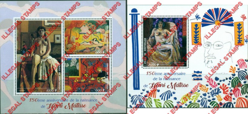 Congo Republic 2019 Paintings Matisse Illegal Stamp Souvenir Sheets of 3 and 1