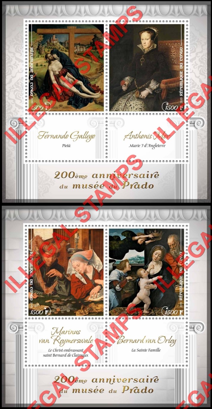 Congo Republic 2019 Paintings Prado Museum Illegal Stamp Souvenir Sheets of 2 (Part 2)