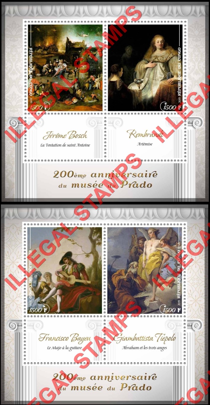 Congo Republic 2019 Paintings Prado Museum Illegal Stamp Souvenir Sheets of 2 (Part 3)