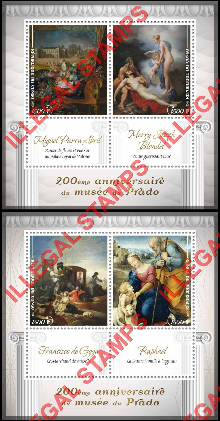 Congo Republic 2019 Paintings Prado Museum Illegal Stamp Souvenir Sheets of 2 (Part 4)