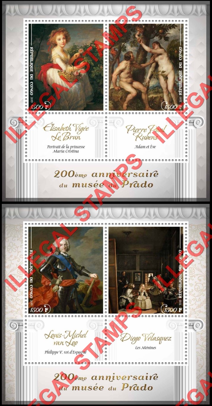 Congo Republic 2019 Paintings Prado Museum Illegal Stamp Souvenir Sheets of 2 (Part 5)