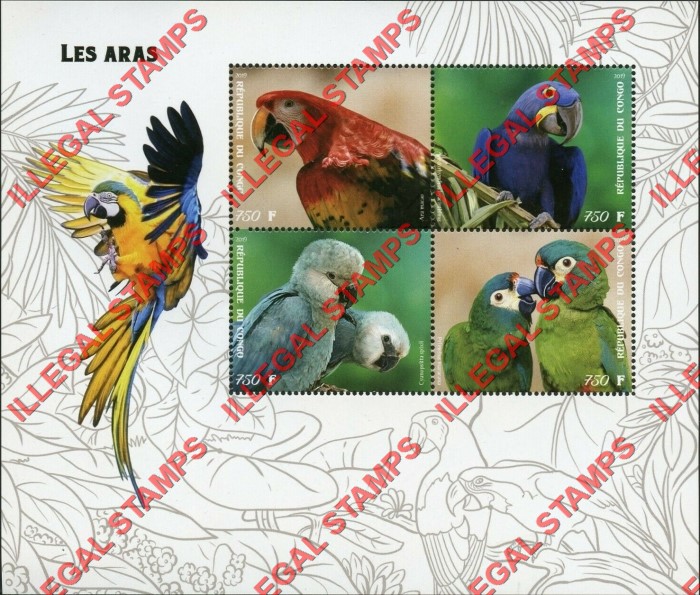 Congo Republic 2019 Parrots Illegal Stamp Souvenir Sheet of 4