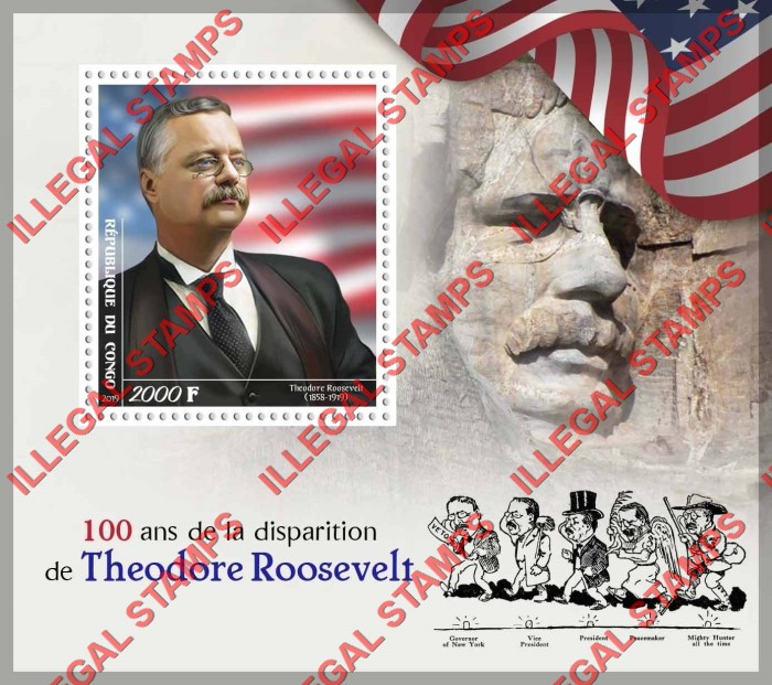 Congo Republic 2019 Theodore Roosevelt Illegal Stamp Souvenir Sheet of 1