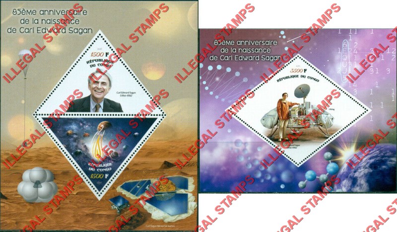 Congo Republic 2019 Carl Sagan Illegal Stamp Souvenir Sheets of 2 and 1
