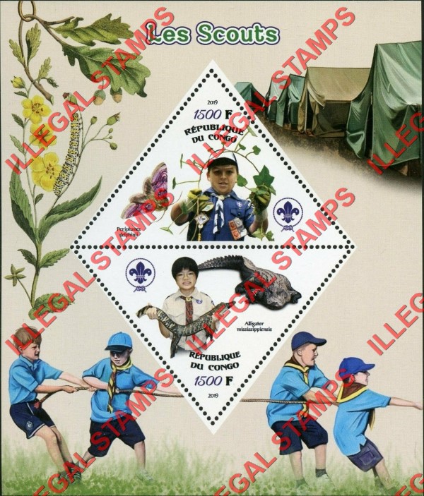 Congo Republic 2019 Scouts Illegal Stamp Souvenir Sheet of 2