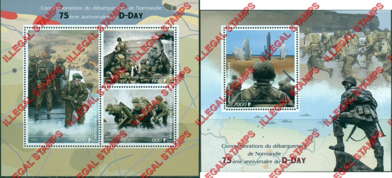 Congo Republic 2019 World War II D-Day Illegal Stamp Souvenir Sheets of 3 and 1