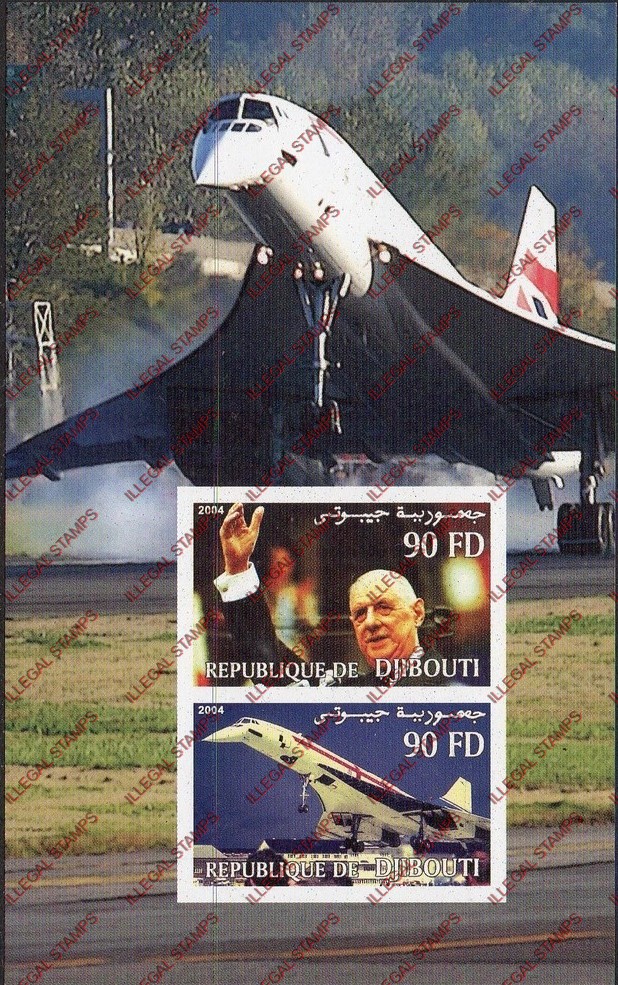 Djibouti 2003 Concorde Illegal Stamp Souvenir Sheet of 2