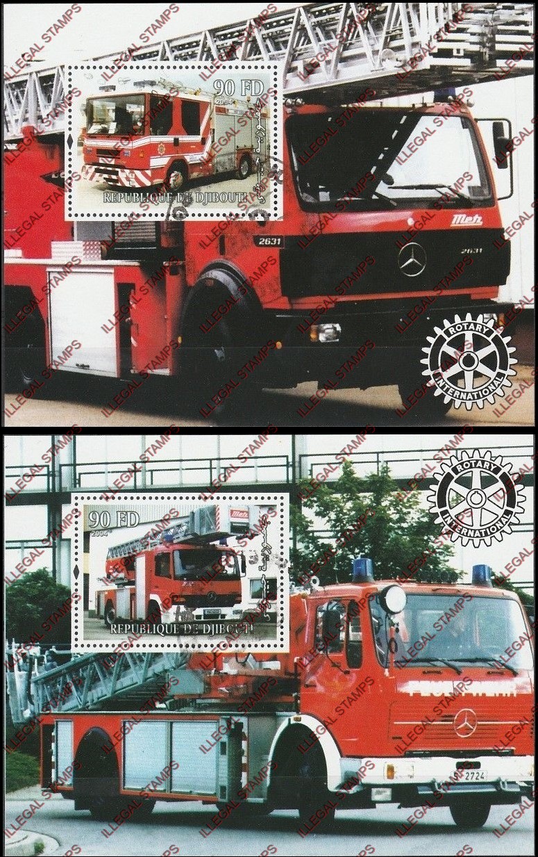 Djibouti 2004 Fire Engines Illegal Stamp Souvenir Sheets of 1