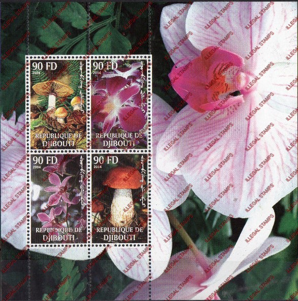 Djibouti 2004 Orchids Illegal Stamp Souvenir Sheetlet of 4