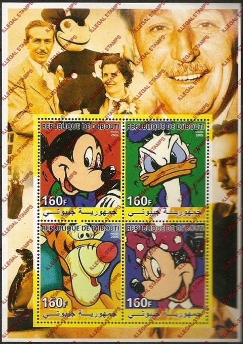 Djibouti 2005 Disney Characters Illegal Stamp Souvenir Sheet of 4
