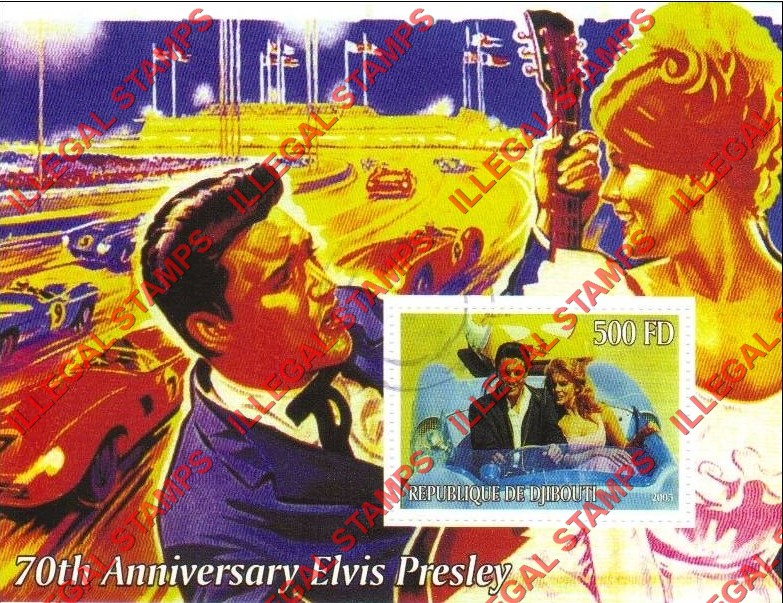 Djibouti 2005 Elvis Presley Counterfeit Illegal Stamps Souvenir Sheet of 1