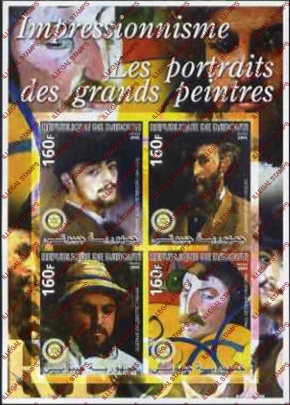 Djibouti 2005 Impressionists Great Painters Illegal Stamp Souvenir Sheet of 4